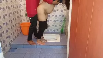 Massive butt step sister-in-law who was cleaning the bathroom was caught and nailed