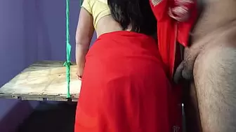 Sister-in-law wearing a red saree is looking amazing sitting on the swing, I will fuck you today