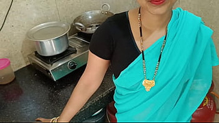 Newly married housewife was chatting with boy and getting fuck with step-brother in kitchen in doggy style nasty hindi audio