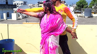 On Holi, step brother caught and screwed his widowed step sister.