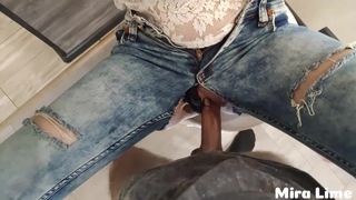 Step Sister Fucked in Ripped Tight Jeans - Mira Lime