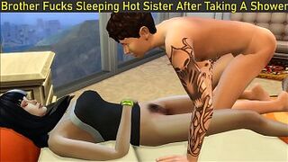Brother Fucks Sleeping Hot Sister After Taking A Shower