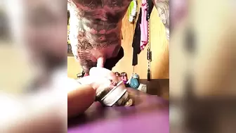 Athletic Step Sister doing Suckups with Tattoo Model Brother