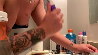College Gymnast Lotioning Body and Brushing Teeth after Shower (part three)